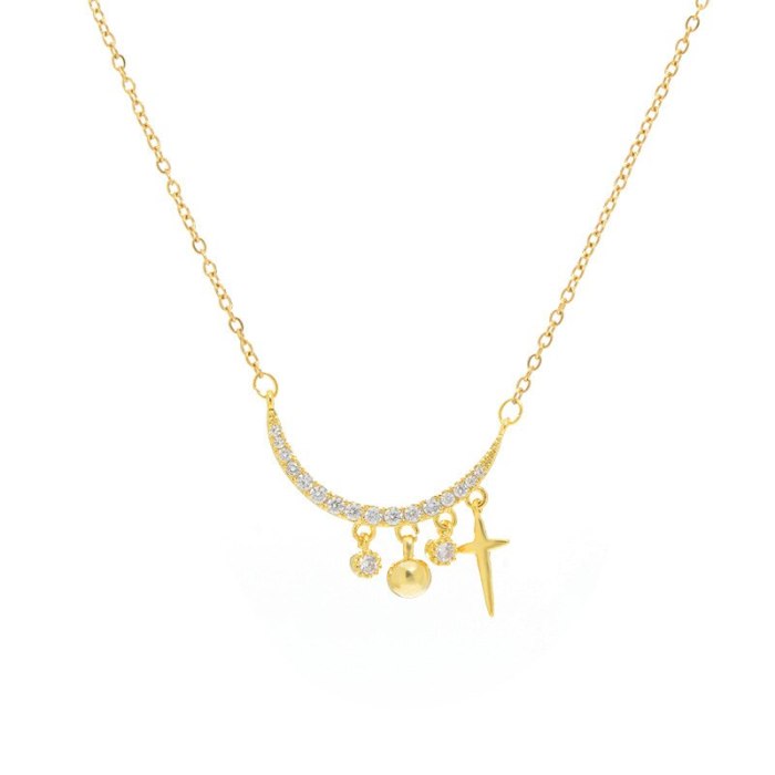 European Fashion Cross Necklace Women's Gold Plated Micro Inlaid Zircon Clavicle Chain Pendant Ins Style Necklace Tide