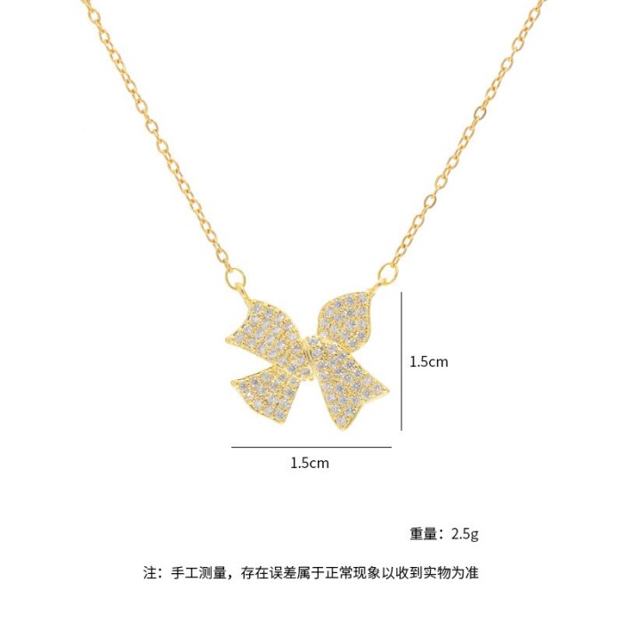 Bow Necklace All-Match Pendant Clavicle Chain Ins Style Personality Temperament Zircon Necklace Jewelry Wholesale