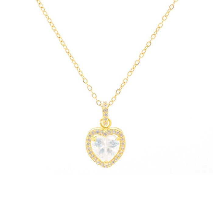 American New Style Micro Inlaid Zircon Heart Necklace Fashion Queen Necklace Female Peach Heart Pendant Clavicle Chain