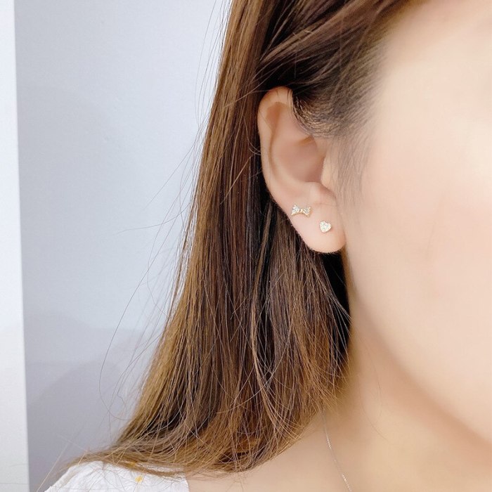 New Diamond Zircon S925 Silver Pin Stud Earrings Three Pairs of Earrings Stud Earrings Female Earrings Jewelry
