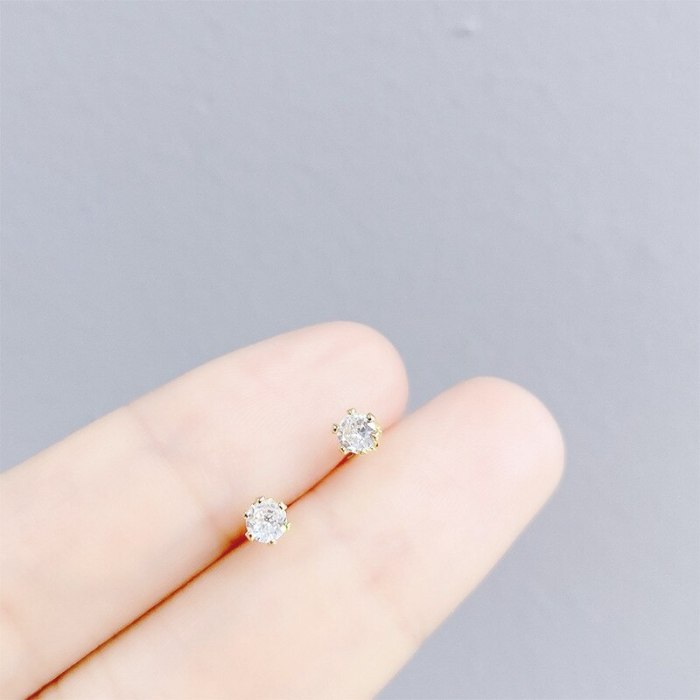 Korean S925 Silver Pin Stud Earrings Gold Plated 14K Gold Zircon Micro Inlaid Three Pairs of Stud Earrings Jewelry Wholesale