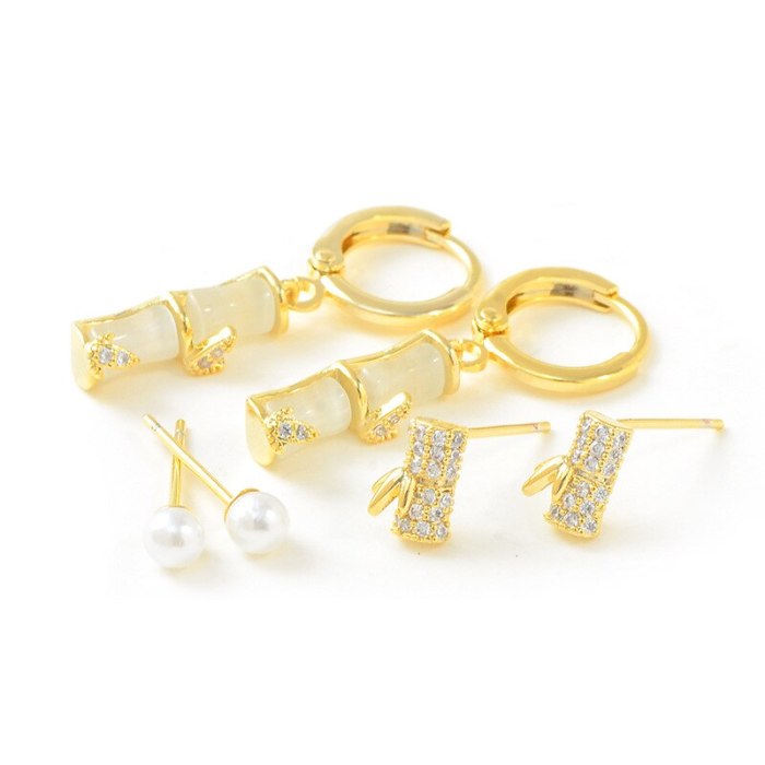 S925 Silver Needle Korean Fashion Stud Earrings Girl 3PCs/Set Opal Student Mini Simple Stud Earrings Female Jewelry
