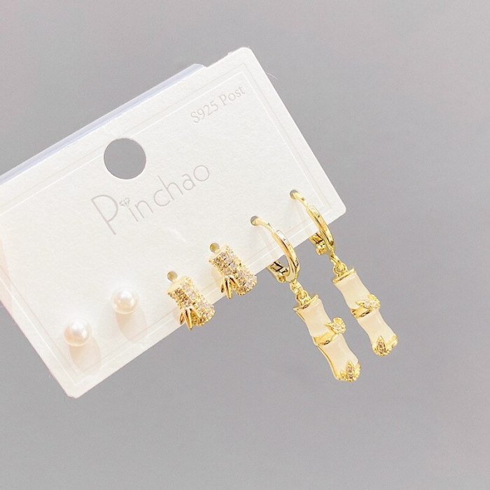 S925 Silver Needle Korean Fashion Stud Earrings Girl 3PCs/Set Opal Student Mini Simple Stud Earrings Female Jewelry