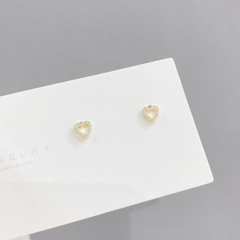 New Korean Style S925 Silver Needle Stud Earrings Three Pairs Set Combination Peach Heart Zircon Anti-Allergy Earrings for Women