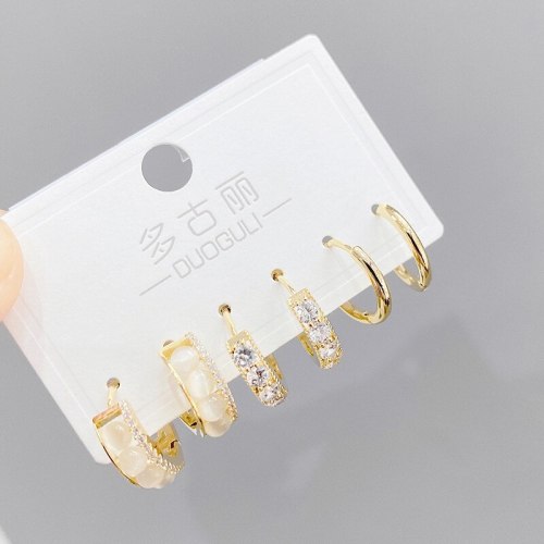 Micro-Inlaid Zircon C- Shaped Geometric Three-Piece Earrings Small Personality Three-Pair Combination Earrings Female Jewelry