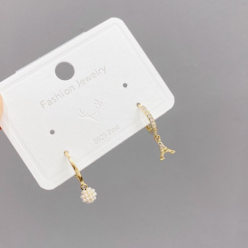 Korean Style Fashion Micro Inlaid Zircon Ear Clip Three-Piece Earrings Small Personality One Card Three Pairs  Earrings