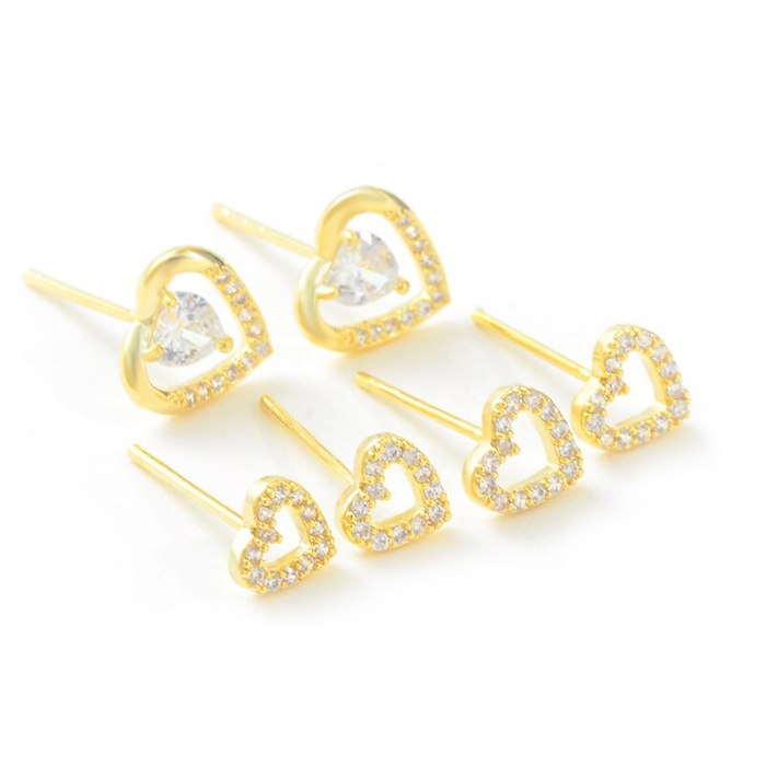 New Korean Style S925 Silver Needle Stud Earrings Three Pairs Set Combination Peach Heart Zircon Anti-Allergy Earrings for Women