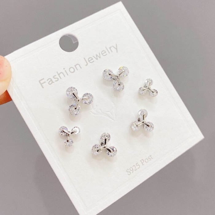 Korean Style Popular 925 Silver Pin Stud Earrings 3 Pcs/set Zircon Anti-Allergy Earrings Women's Earrings