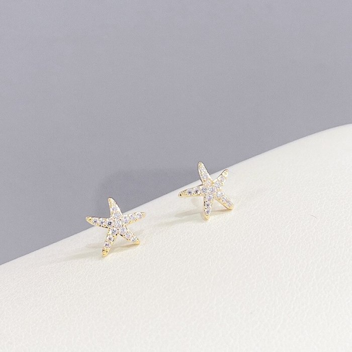 Korean Style Exquisite 925 Silver Needle Starfish Zircon Female Stud Earrings Versatile Temperament 3 Pcs/set Earrings