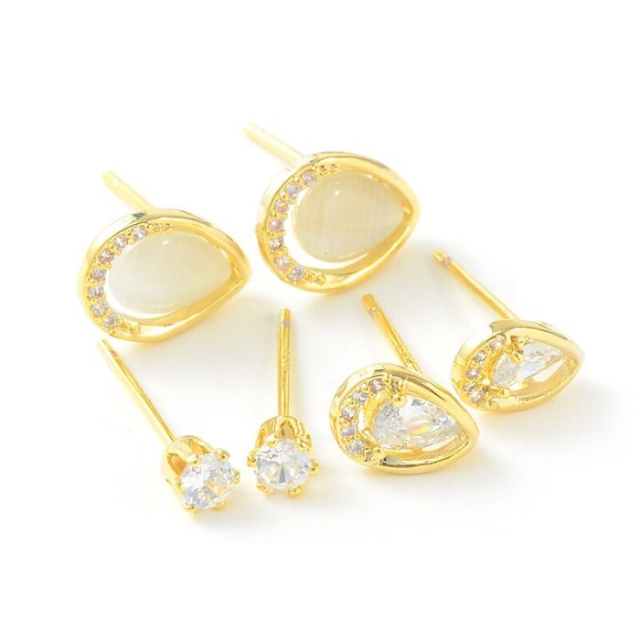 Korean Style S925 Silver Needle Fashion Stud Earrings Girl 3pcs/Set Stud Earrings Opal Student Mini Simple Stud Earrings