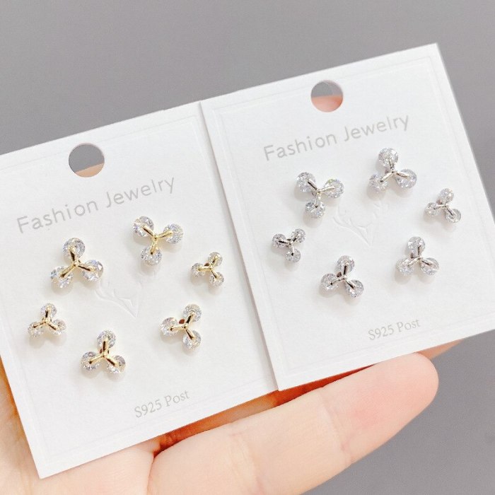 Korean Style Popular 925 Silver Pin Stud Earrings 3 Pcs/set Zircon Anti-Allergy Earrings Women's Earrings