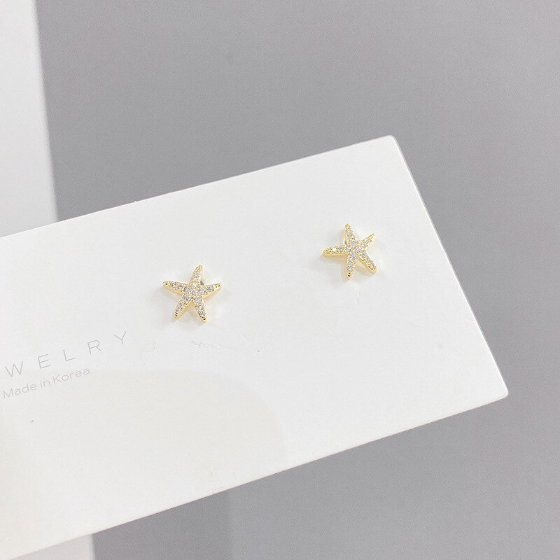 Korean Style Exquisite 925 Silver Needle Starfish Zircon Female Stud Earrings Versatile Temperament 3 Pcs/set Earrings