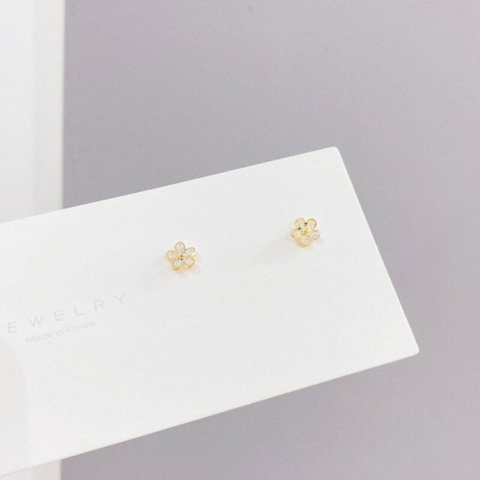 Korean Fashion S925 Silver Needle Micro-Inlaid Zircon Petals 3 Pcs/set Stud Earrings Personalized Combination Earrings for Women