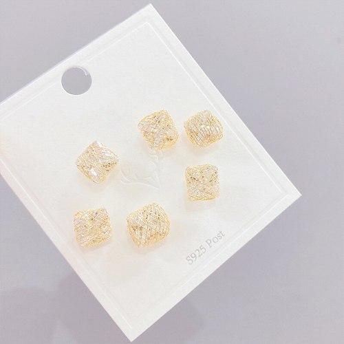 S925 Silver Needle Micro-Inlaid Zircon Square 3 Pcs/set Stud Earrings Personalized Combination Earrings Jewelry for Women