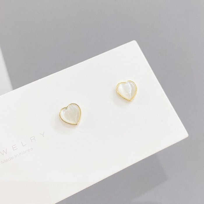 Korean Style S925 Silver Needle Fashion 3 Pcs/set Stud Earrings Opal Peach Heart Student Mini Simple Stud Earrings Jewelry