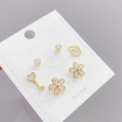 3pcs/Set Stud Earrings 925 Silver Pin Ear Jewelry Fashion All-Match Simple Women's Earrings Jewelry