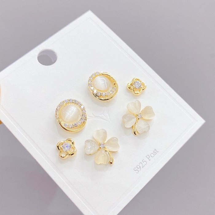 S925 Silver Pin Stud Earrings Women's Korean-Style Fashion Earrings 3PCs/Set Ear Jewelry