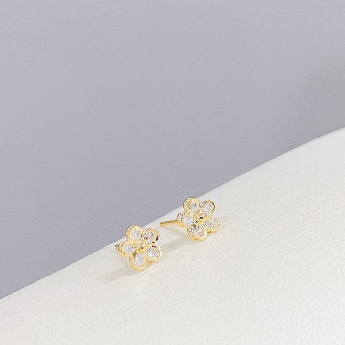 Korean Fashion S925 Silver Needle Micro-Inlaid Zircon Petals 3 Pcs/set Stud Earrings Personalized Combination Earrings for Women