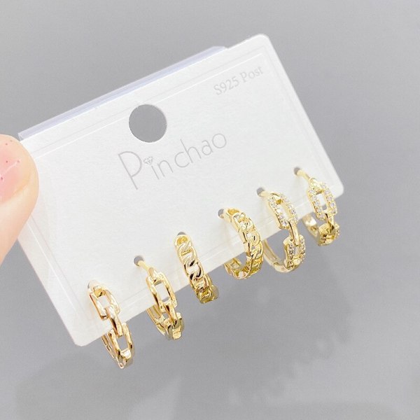New 3pcs/Set Fashion Personality Stud Earrings S925 Silver Needle Earrings Female Jewelry