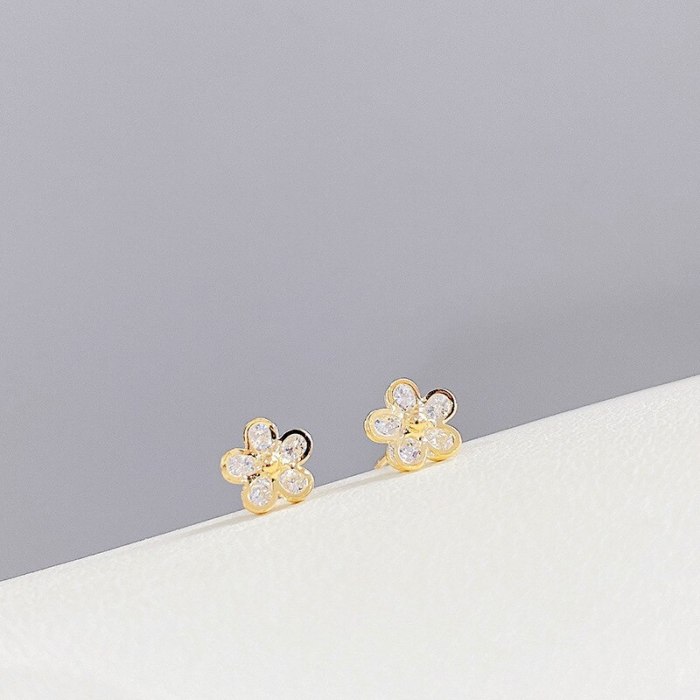 Korean Fashion S925 Silver Needle Micro-Inlaid Zircon Petals 3 Pcs/set Stud Earrings Personalized Combination Earrings for Women