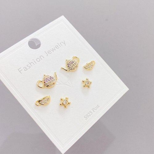 S925 Silver Needle Micro-Inlaid Zircon Kettle 3 Pcs/set Stud Earrings Small Personalized Combination Earrings Jewelry for Women