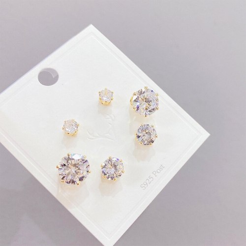 S925 Silver Needle Zircon 3 Pcs/set Stud Earrings Korean Style Small Personalized Combination Earrings Jewelry for Women