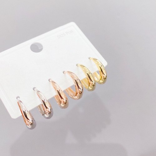 S925 Silver Needle Glossy 3 Pcs/set Stud Earrings Small Personalized Combination Earrings Jewelry for Women