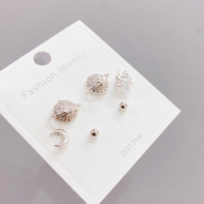 3pcs/Set Stud Earrings S925 Silver Pin Earrings Fashion All-Match Simple Female Jewelry