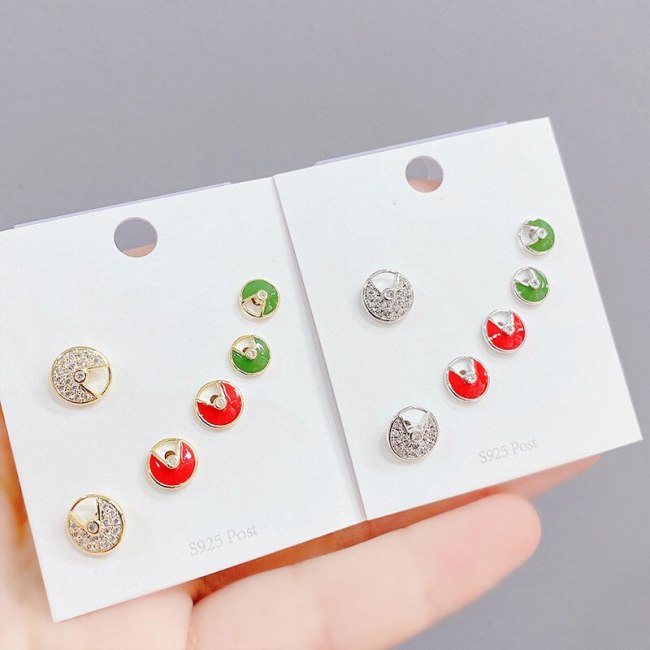 Fashion S925 Silver Pin Lucky Charm Earrings Korean Style Personalized Simple Stud Earrings Set for Women 3pcs/Set