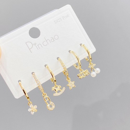Korean Style Fashion Micro Inlaid Zircon Petals 3 Pcs/set Stud Earrings Personalized Combination Earrings Jewelry for Women