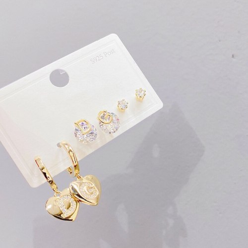 S925 Silver Pin Stud Earrings for Women 3pcs/Set Earrings Set European and American Fashion Letters Ear Jewelry Wholesale