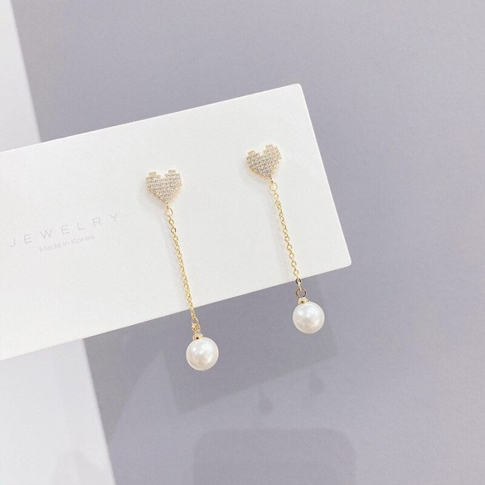 S925 Silver Pin Stud Earrings for Women Peach Heart Pearl Tassel Eardrops Earrings 3 Pcs/set