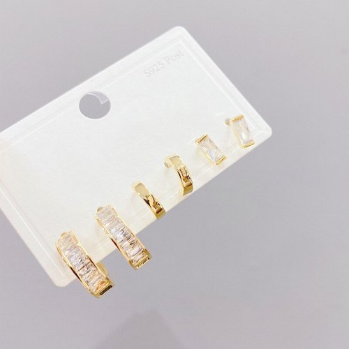 S925 Silver Needle Micro-Inlaid Zircon Ring 3 Pcs/set Stud Earrings Small Personalized Combination Earrings Jewelry for Women