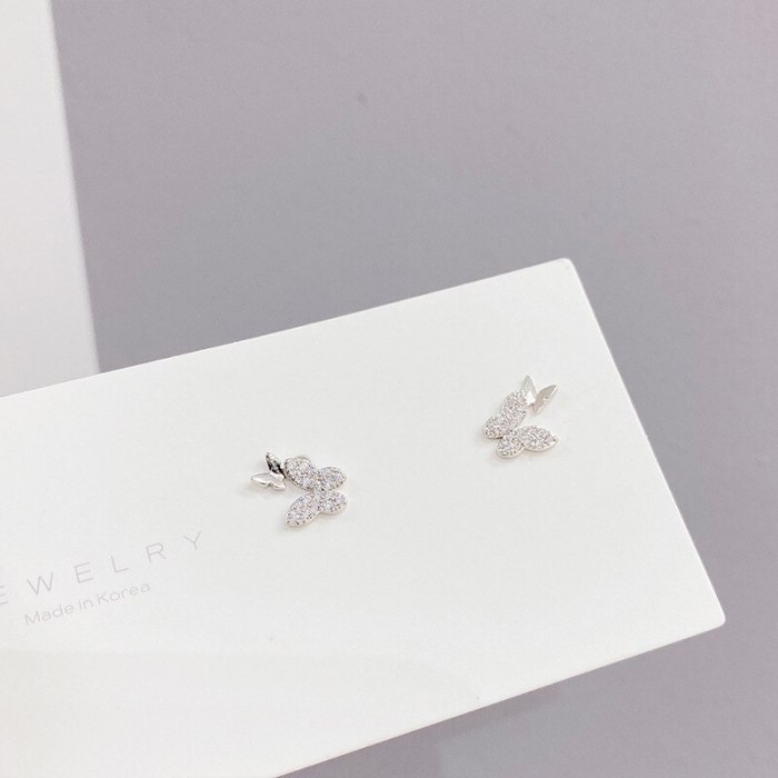 S925 Silver Pin Stud Earrings for Women 3 Pcs/set Micro-Inlaid Full Diamond Butterfly Stud Earrings Jewelry