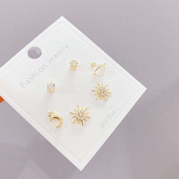 S925 Silver Needle Cute Stud Earrings 3 Pcs/set Korean Style Personalized Simple Earrings Set for Women