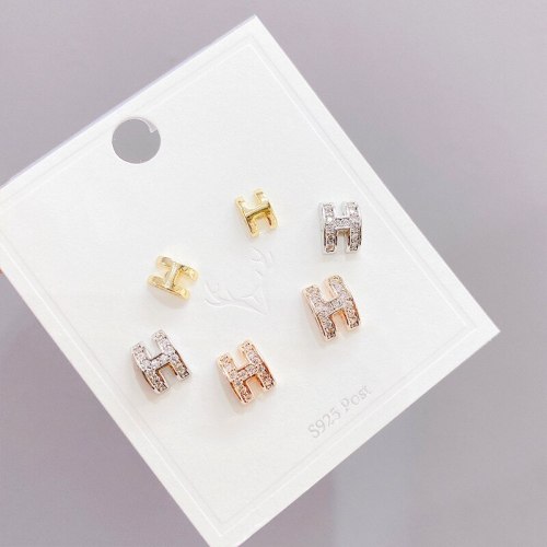 European and American Popular Ornament H Letter Stud Earrings Women's Combination Set Earrings Jewelry 3pcs/set