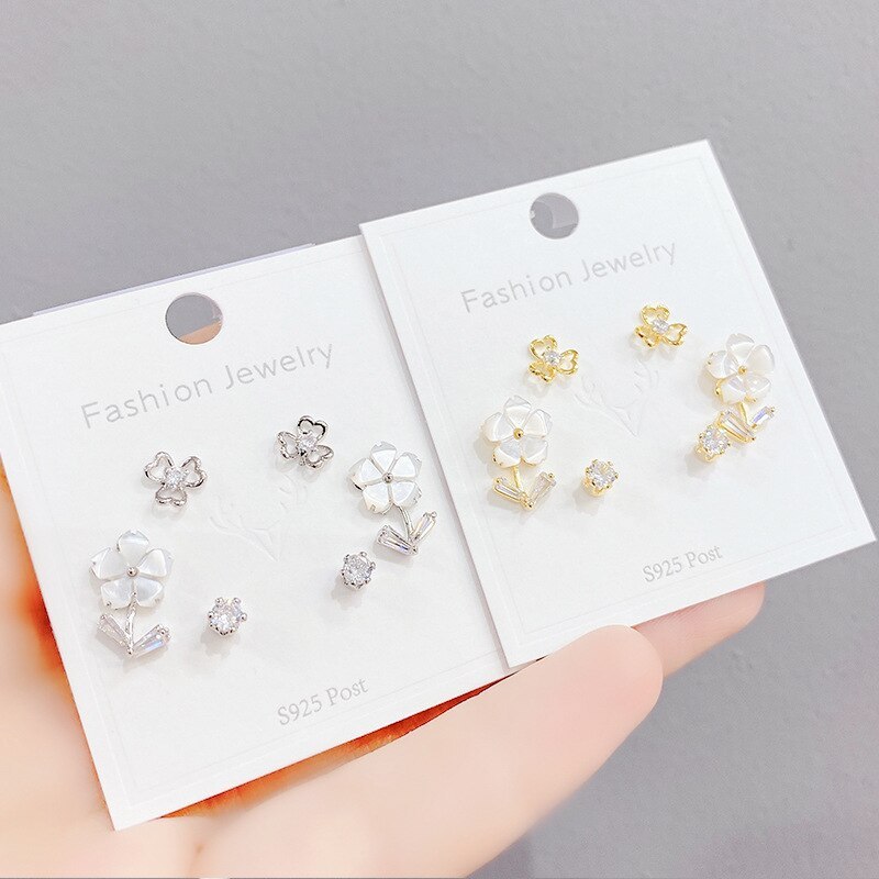 3pcs/Set Korean Stud Earrings S925 Silver Needle Temperament Fashion Earrings Zircon Stud Earrings Jewelry