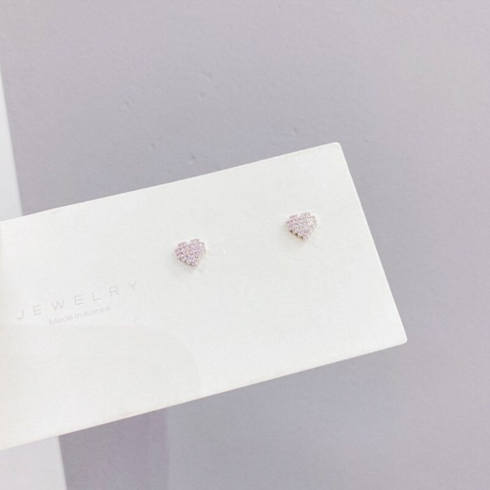 S925 Silver Needle Three Pairs Combination Set Women's Stud Earrings Simple All-Match Full Diamond Peach Heart Earrings