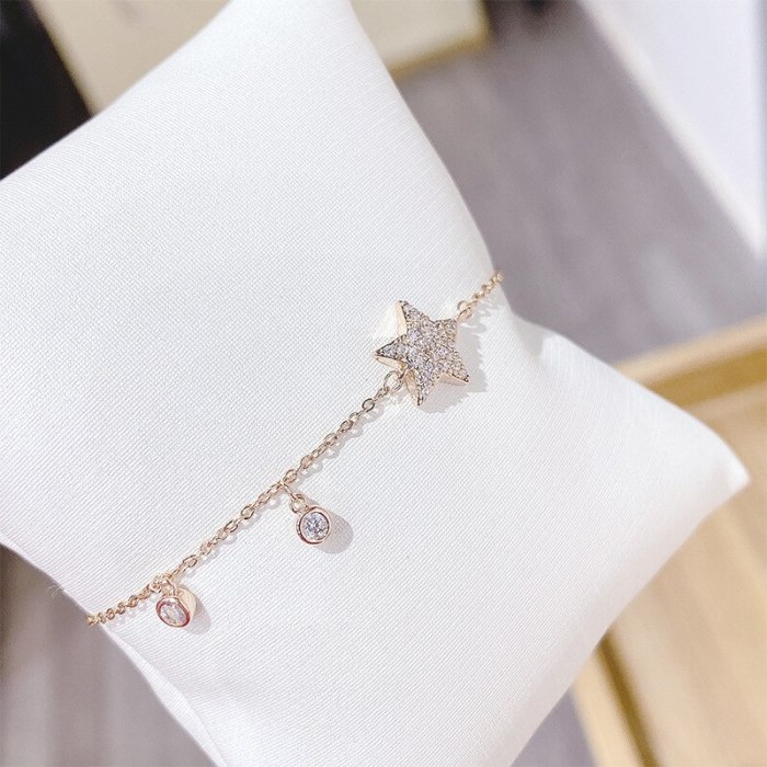 Korean Five-Pointed Star Bracelet Women's Fashion Simple Personality Women's Bracelet Full Diamond Micro Inlaid Zircon Jewelry 007