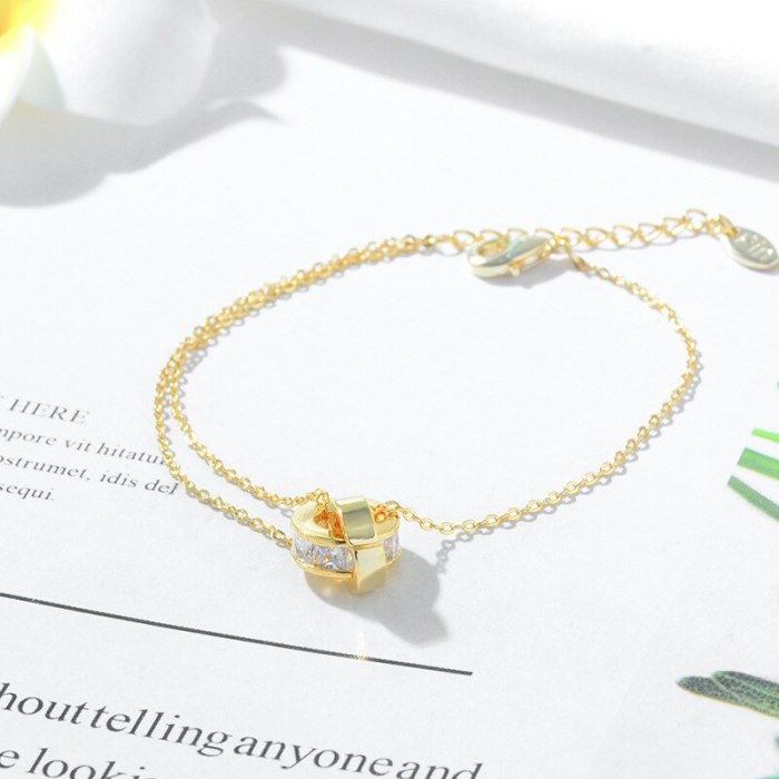 Korean Fashion Micro Inlaid Zircon Small Waist Bracelet Women's Simple Ins Double Ring Trendy Personality Hand Jewelry 081