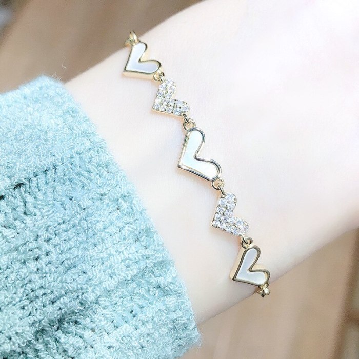 Korean Style Ins Love Bracelet Peach Heart Love Adjustable Bracelet Jewelry Zircon Bracelet Wholesale 004