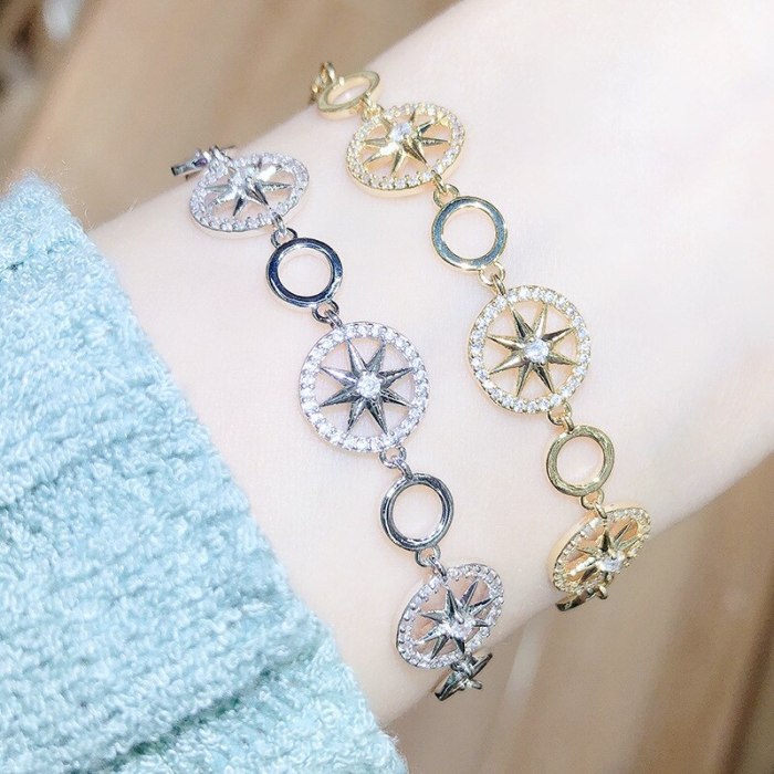 Eight Awn Star Zircon Bracelet Female Japanese and Korean Wild Adjustable Pull Female Bracelet Jewelry Wholesale