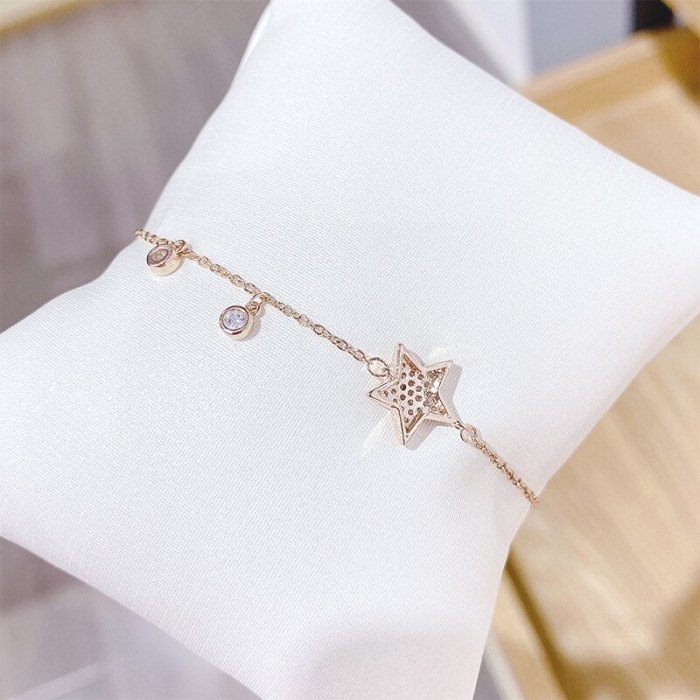 Korean Five-Pointed Star Bracelet Women's Fashion Simple Personality Women's Bracelet Full Diamond Micro Inlaid Zircon Jewelry 007