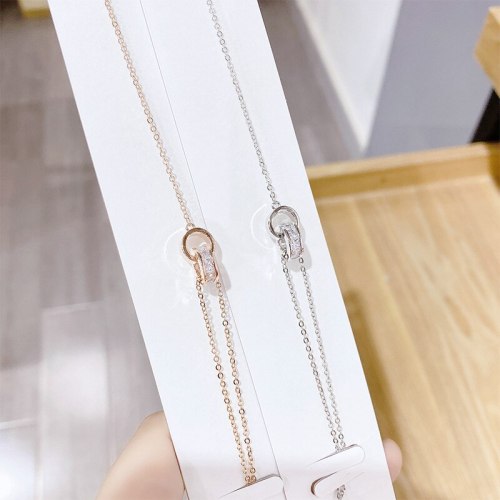 Korean Fashion Micro Inlaid Zircon Small Waist Bracelet Women's Simple Ins Double Ring Trendy Personality Hand Jewelry 081
