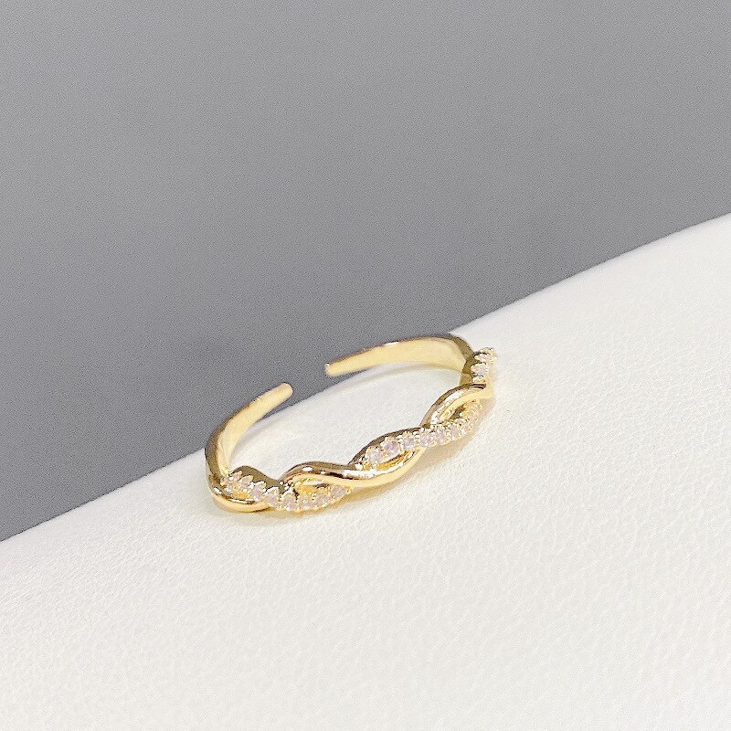 Korean-Style in Ring Female Personality Adjustable Open Index Ring Woven Twist Diamond Ring