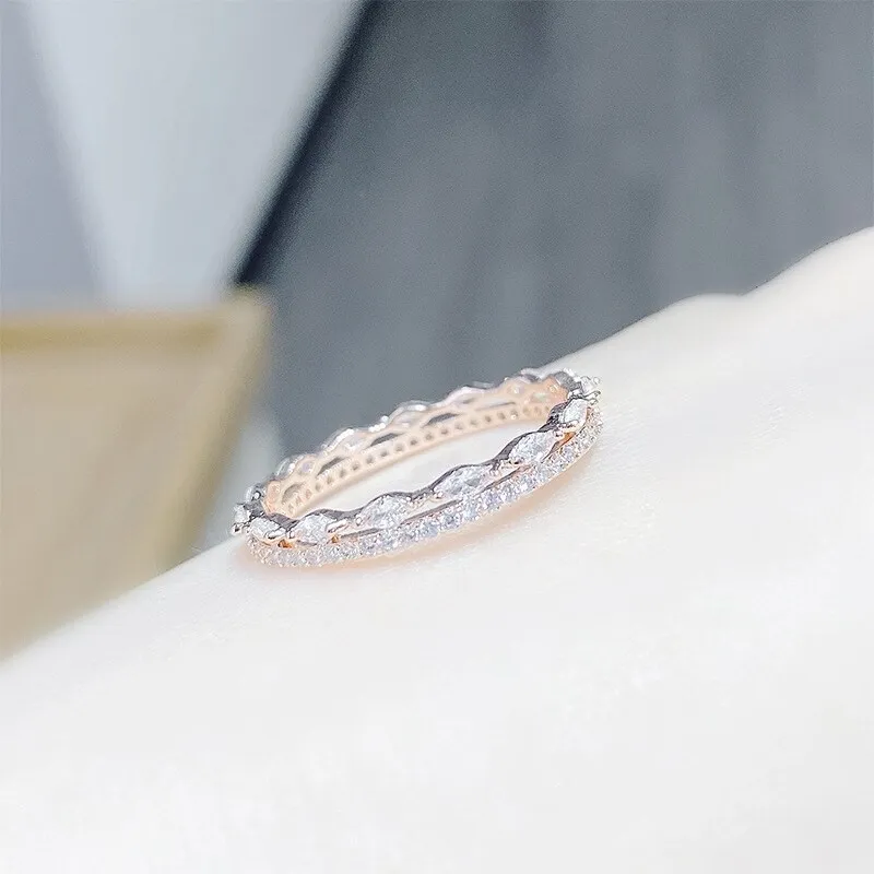 New European and American Women's Luxury Zircon Ring Full Diamond Ring Jewelry Birthday Gift