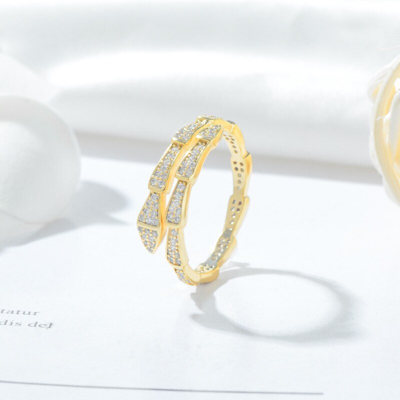 Open Ring Female Fashion All-Match Personality Snake Bone Ring Index Finger Korean Micro Inlaid Zircon Ring