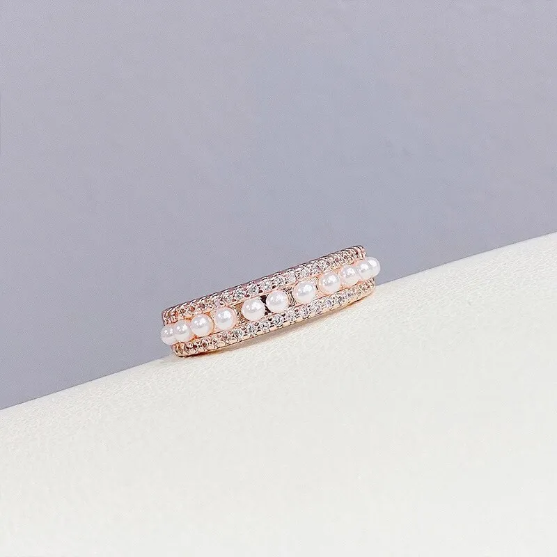 European and American Pearl Ring Simple Full Diamond Female Ring Fashion Index Finger Ring Jewelry