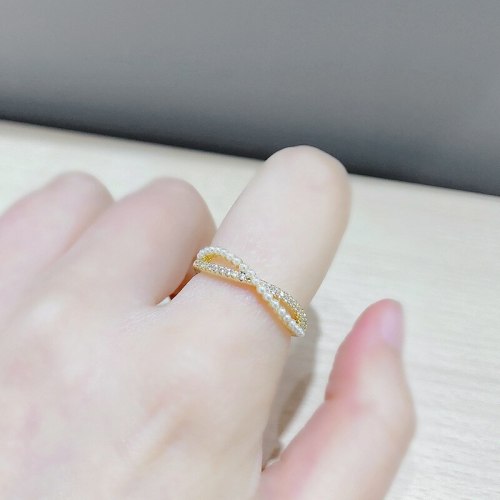 Korean Style Fashion Ring Female Twist Pearl Ring Ins Micro Inlaid Zircon Personality Open Jewelry