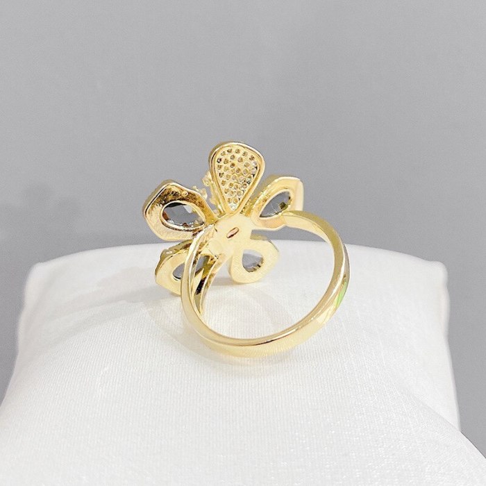 European and American Flower Ring Crystal Petal Index Finger Open Ring